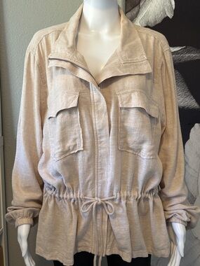 LOFT Outlet Beige Lightweight Linen Blend Drawstring Waist Jacket Size XL